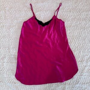 Apostrophe Pink Satin Slip Dress with Black Beaded Lace – Y2K Spaghetti Strap